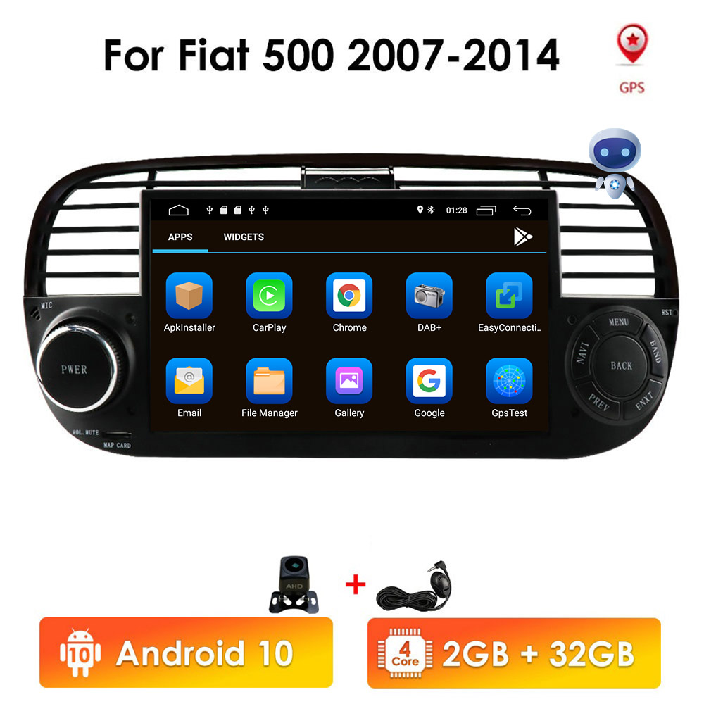 

7''Quad Core 2G RAM 32G ROM Android 10 Car DVD Player FOR FIAT 500 Radio GPS DSP WIFI 4G Bluetooth Steering wheel Control Stereo