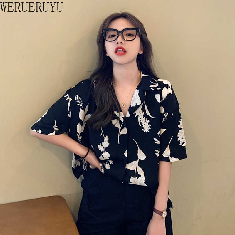 

WERUERUYU Women Summer Shirts Lovely Retro Casual Loose Print Shirt Female Tunic For Womens Cute Top 210608, Photo color