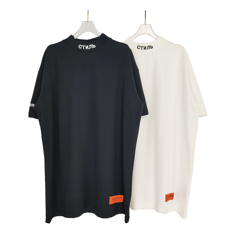 

embroidered alphabet HP Heron half high collar base shirt with perston label short sleeve high street versatile couple T-shirt, White;black
