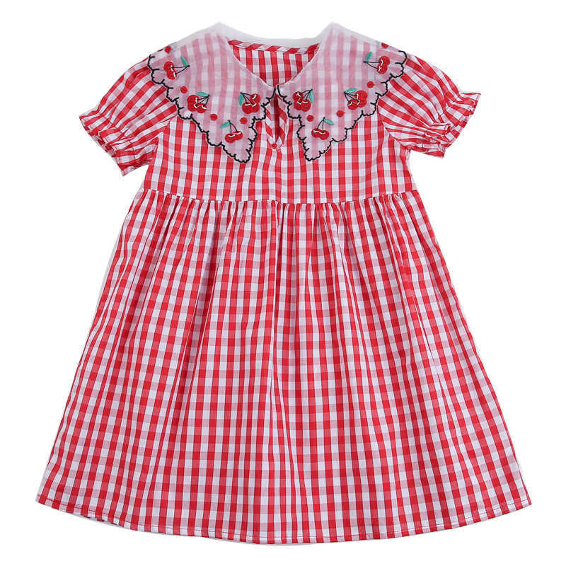 

Korea Children Clothing Girls Plaid Embroidery Dresses Toddler Summer Frocks Kids Korean Sytle Sweet Dress 210615, Red