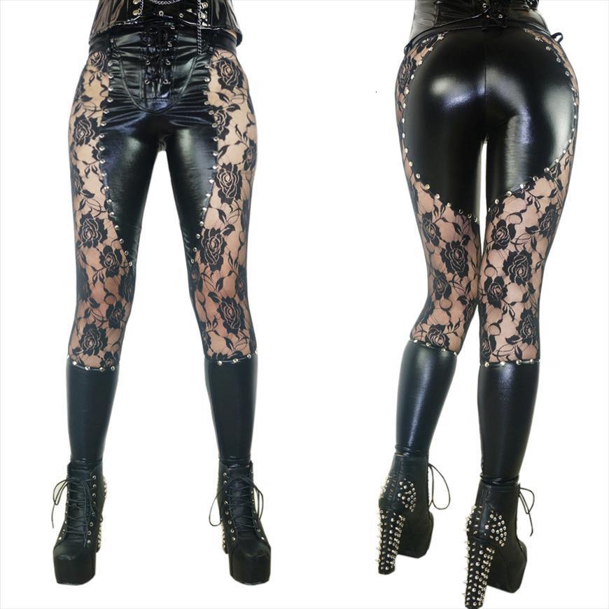 

leather lace patchwork fitness womens leggings leggins punk rock floral printed up gothic black jeggings pants