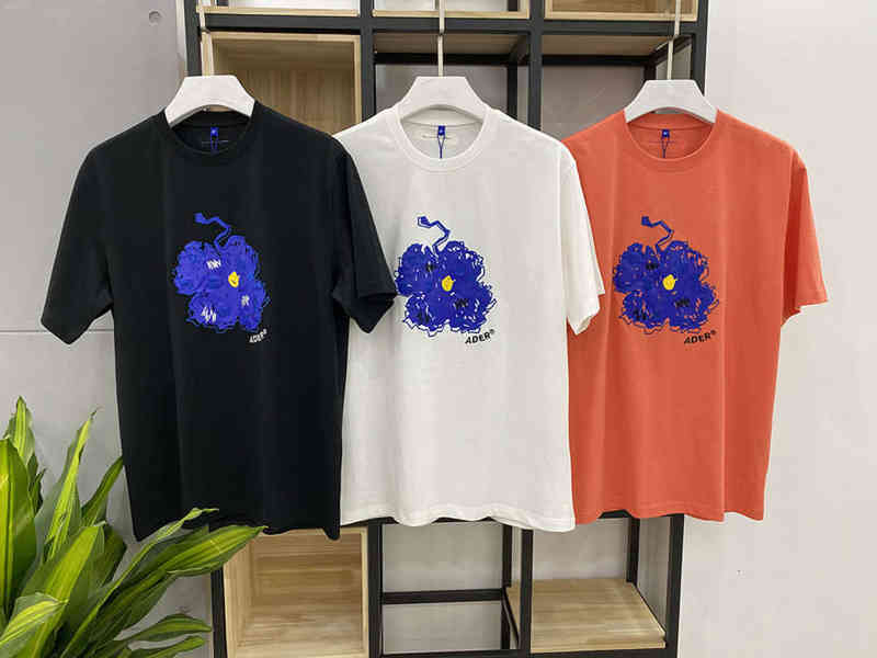 

High Quality Fout Bluessom Women Couples Tea Ader Flower Embrpidery Cats T-shirt Men, Orange