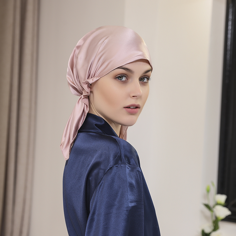 beanie Hat 2 Pieces Real Silk Night Sleeping Cap for Women Bonnet Smooth Soft with Elastic Ribbon Care Long Hair (Fresh Style)-image-676286298