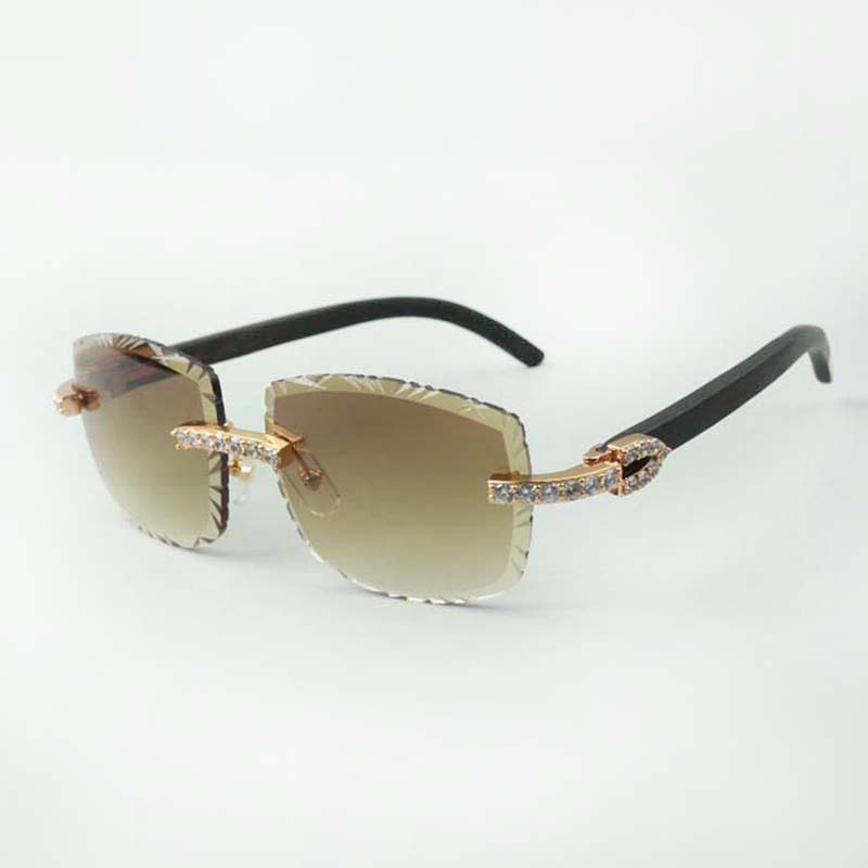 

2021 designers sunglasses 3524023 XL diamonds cuts lens natural black wooden temples glasses, size: 58-18-135mm