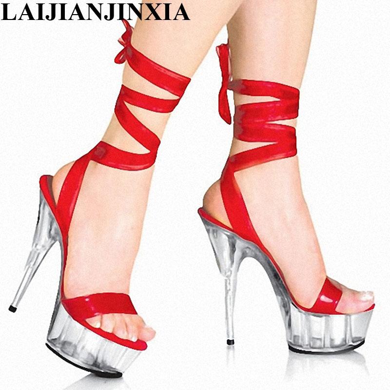 

15cm High-heeled Shoes Lady Platform Crystal Sandals Low Price Dance 5 Inch High Heels Sexy Stripper, Black