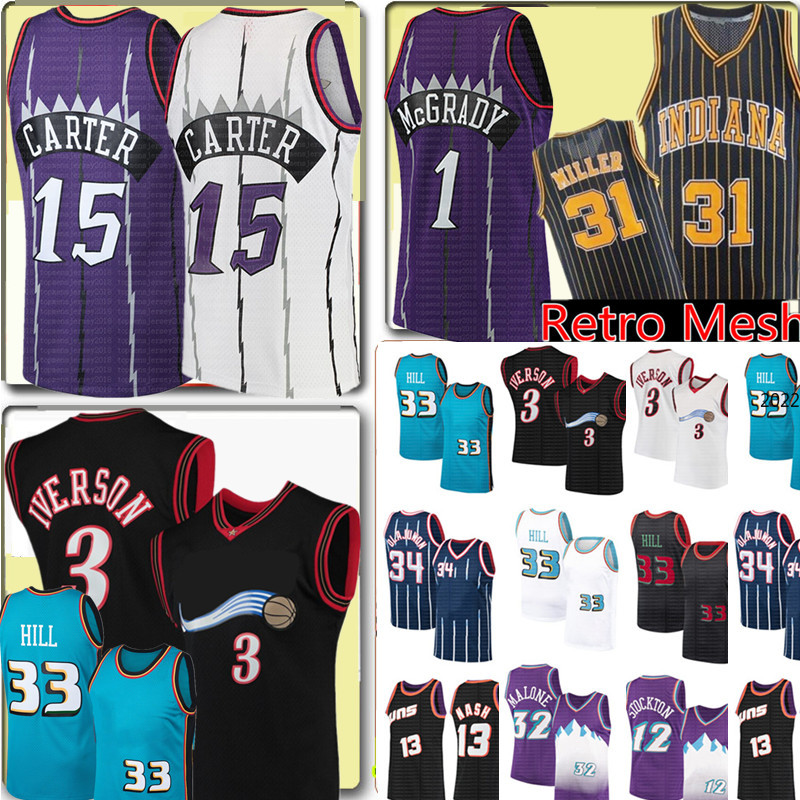 

Vince 15 Carter Allen 3 Iverson Jersey Grant 33 Hill Tracy 1 McGrady Reggie 31 Miller John 12 Stockton Basketball Jerseys, Black;red