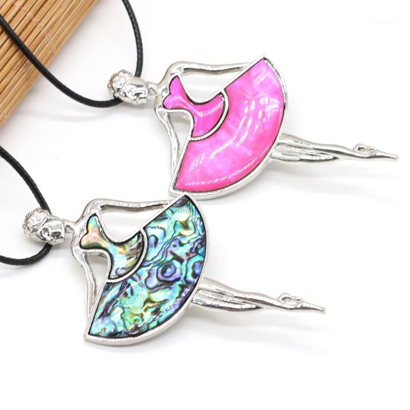 

Style Natural Shell Necklace Ballet Girl Brooch Pendant Leather Cord 2MM Charms For Elegant Women Love Romantic Gift Chains