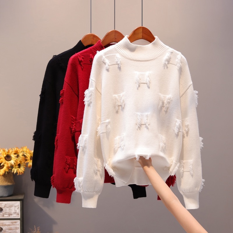 

women's sweaters women pullover long sleeve tassel knitted loose woman 3qwj, White;black