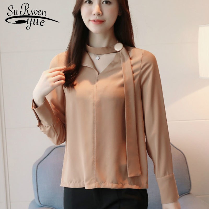 

autumn chiffon fashion and elegant women tops blouses OL long sleeve shirt female clothes blusa 1523 45 210521, Milk tea color