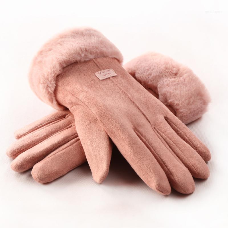 

Fashion Women Gloves Autumn Winter Cute Furry Warm Mitts Full Finger Mittens Outdoor Sport Female Screen Glove 20211