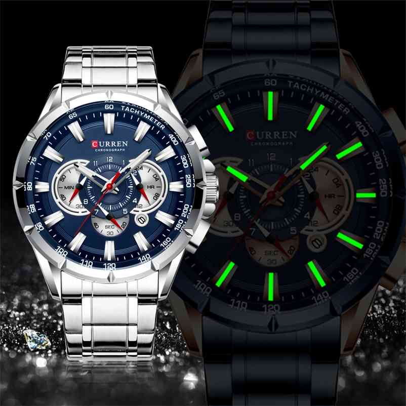 

Curren Man Watch Big Sport Male Luxury Military Mens es Top Brand Men's Wristwatch Clock Relogio Masculino 210608, Silver black