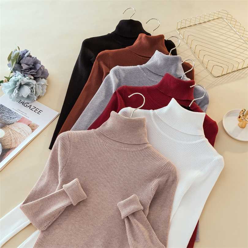 

Woman Sweaters Autumn Winter Tops Turtleneck Women Slim Pullover Jumper High Neck Knitted Pull Femme Hiver 211018, Gray