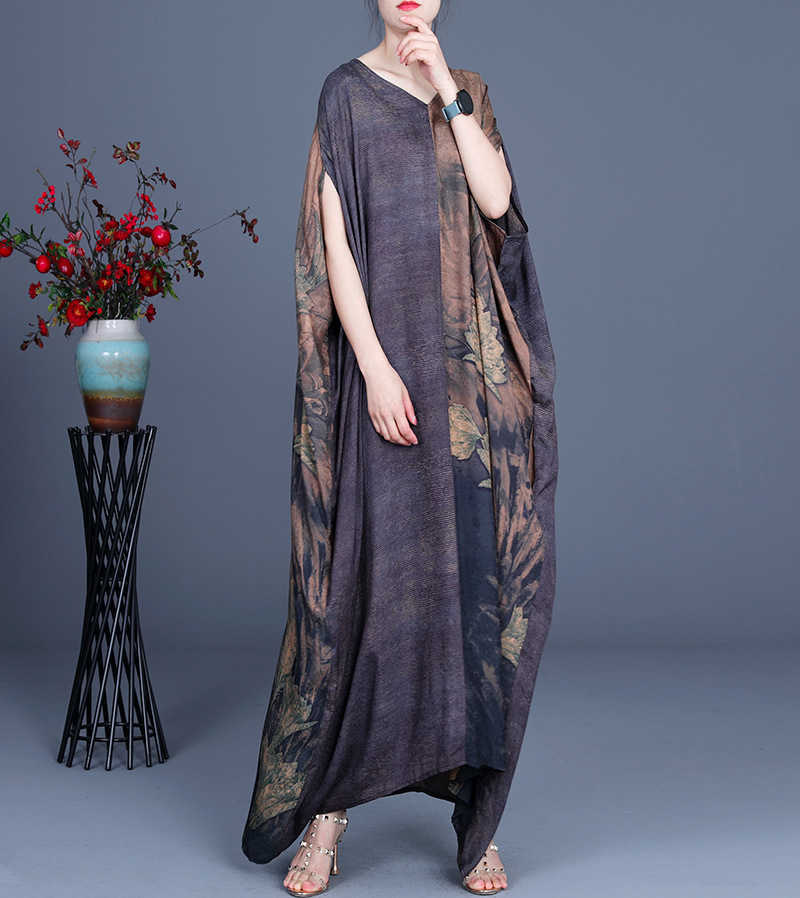 

VANOVICH Summer Short Sleeve Cotton Casual Fashion V-neck Round Collar Wild Europe Bat Robes Female 210615, Coffee