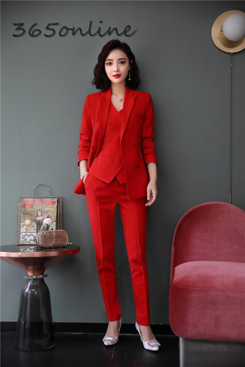 

Pieces Set Formal Women Business Suits With Pants And Jackets Coat Vest & Waistcoat Novelty Red Professional Blazers Women' Two Piece
