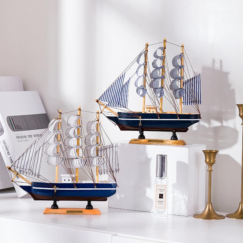 

Decorative Objects & Figurines Handmade Ship Model Nautical Boat Wooden Sailing Retro Crafts Decoration Sailboat For Kids Birthday Gift Home