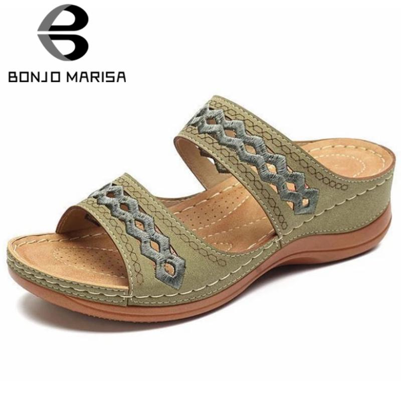 

Slippers BONJOMARISA 35-43 Brand Ladies Wedges Heels Fashion Retro Summer Women 2021 Casual Party Shoes Woman, Black