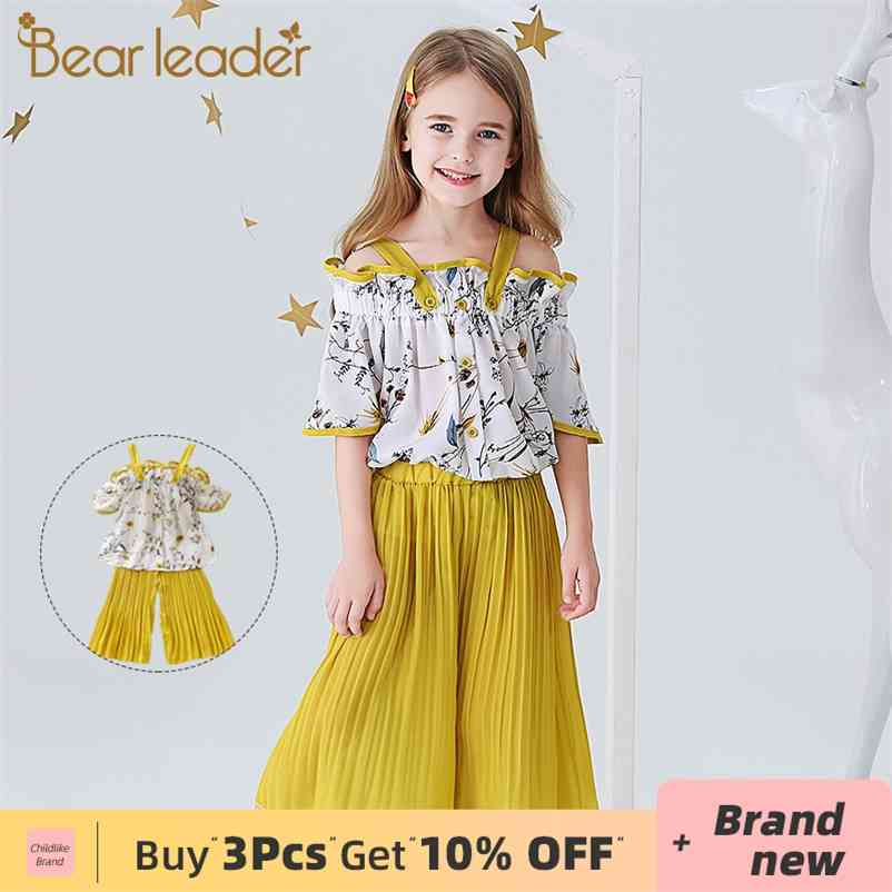 

Girls Clothing Sets Summer Kids Flowers T-shirt and Curl Striped Pants 2Pcs Outfit Casual Children 210429, Az2136 white