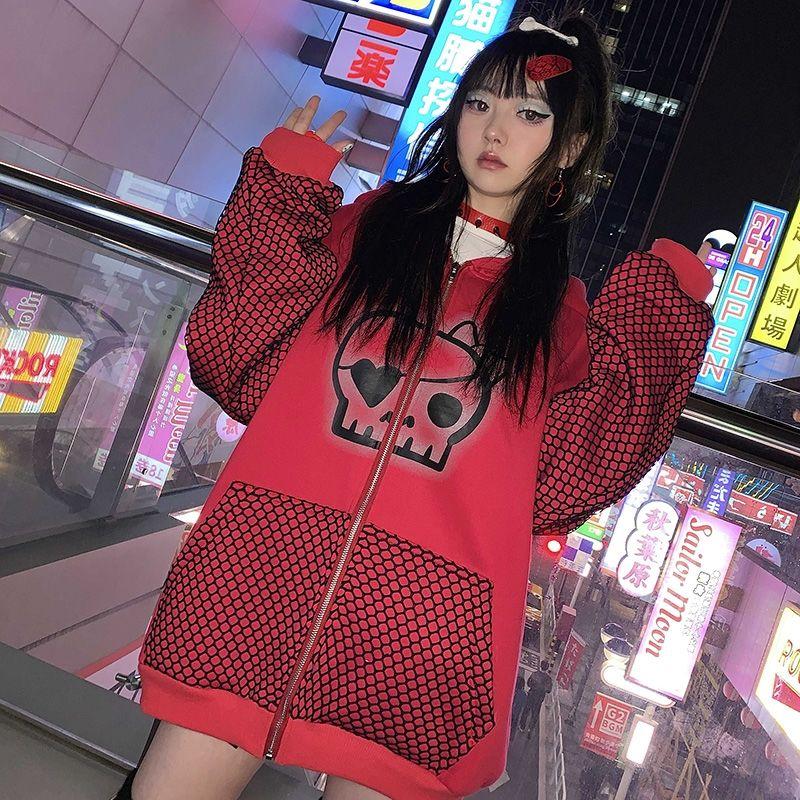 

Women's Jackets Girl Sweet And Cool Little Devil Plus Fleece Jacket Hoodie Skull Korean Women Coat Goth, Black;brown