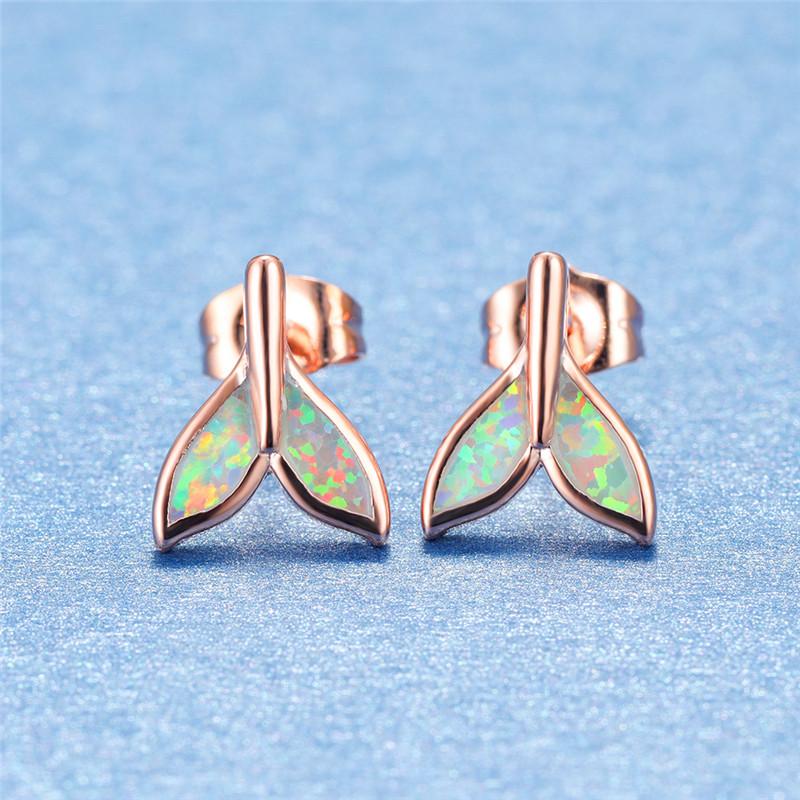

Stud Cute Female Blue White Opal Stone Earrings Boho Small Fishtail For Women Dainty Bridal Rose Gold Wedding
