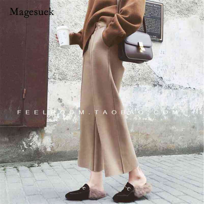 

Female Nine Pants High Waist Loose Trousers Plus Size Fashion Winter Women Thick Woolen Straight 1792 50 210518, Khaki