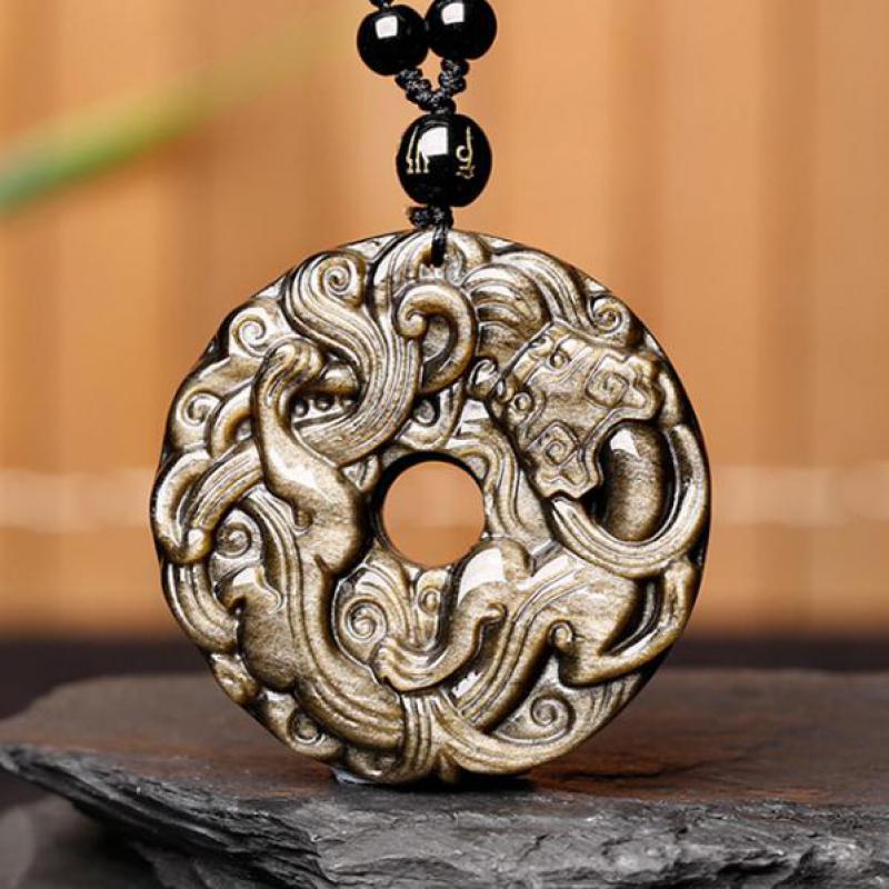 

Pendant Necklaces Natural Gold Obsidian Stone Feng Shui Lucky Pixiu Necklace Men Women Black Jade Wealth Brave Troops Charm Healing Amulet, Silver