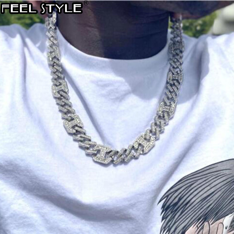 

Hip Hop 17MM Bling AAA+ Iced Out Alloy Rhinestones Box Clasp Coffee Bean Prong Cuban Link Chain Necklace For Men Choker Jewelry X0509