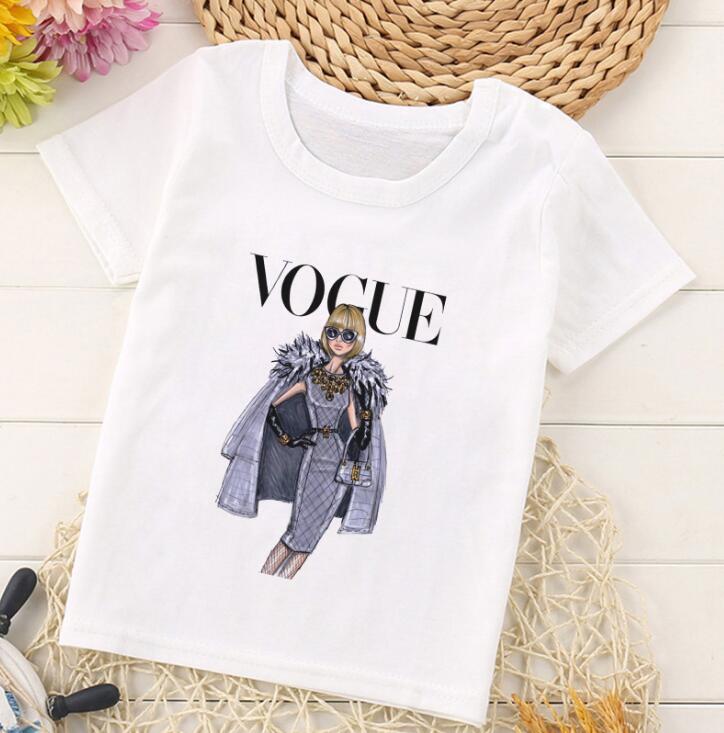 

Kawaii Fashion Girls Top Tee Cartoon Casual T Shirts VOGUE Princess Print Kids Tshirt Children Round Neck Short Sleeve, Blue