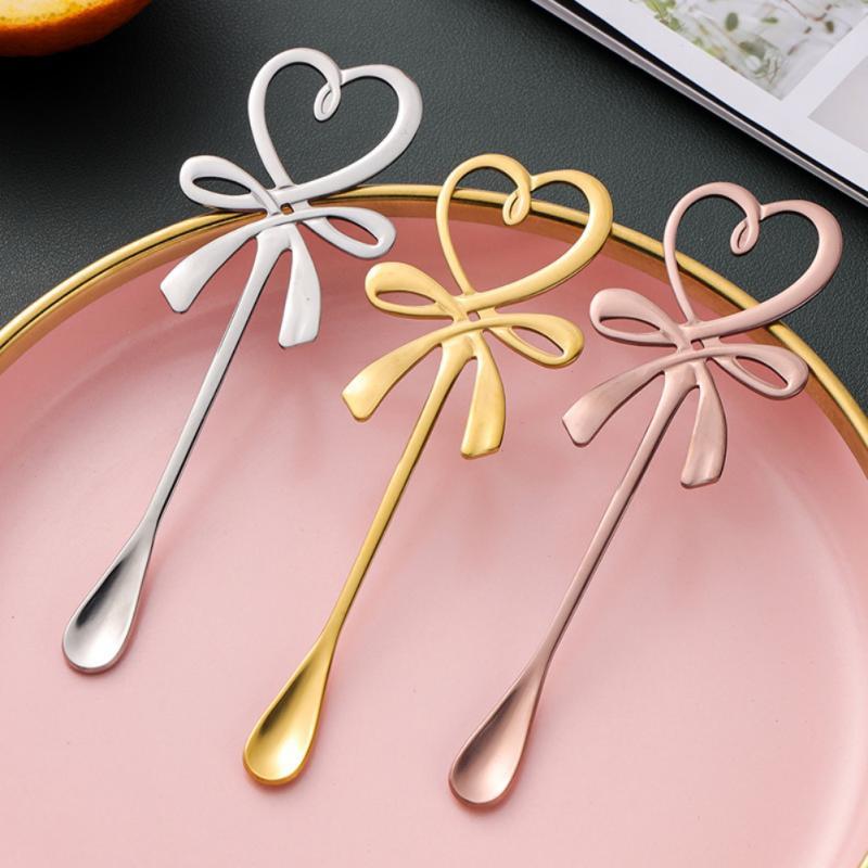 

Spoons 1PCS 304 Stainless Steel Coffee Spoon Retro Love Bow For Ice Cream Creative Tea-spoon Tableware Bar Tool Cutlery Set