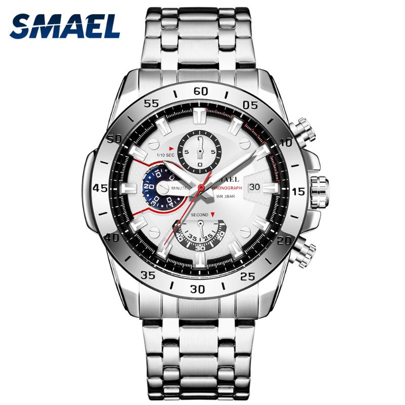 

Wristwatches SMAEL Watch Men Classics Bussiness Alloy With Three Eyes And Six Stitches Dial Mens Reloj Watches Homme Saati SL-9090, Slivery;brown