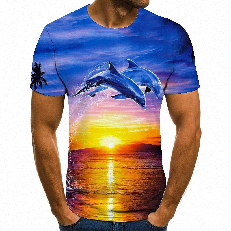 Chemise T-shirt pour hommes 3D Imprimer Animal Cou rond Casual Daily Tableau 3D Imprimer Imprimé à manches courtes Tops Casual Fashion Bleu F1fp