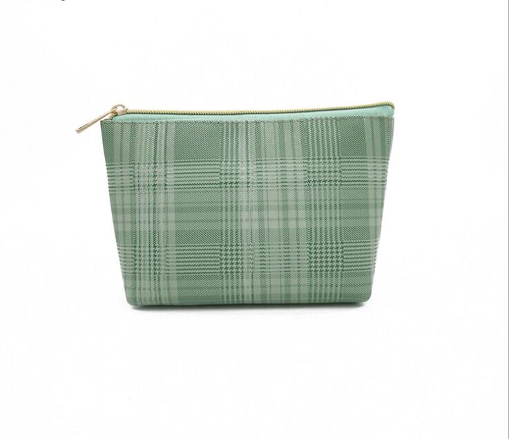 

3pcs Cosmetic Bags Women PU Graid Prints Large Capacity Solid Storage Bag Mix Color, Sky blue