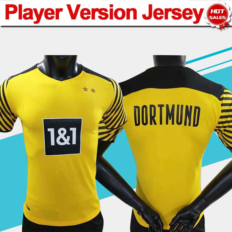 

Player Version Dortmund Home Yellow Soccer Jersey 21/22 #9 HAALAND #7 SANCHO Soccer Shirt 2021/2022 #11 REUS #10 HAZARD RIEDLE Football Uniforms, Black;yellow