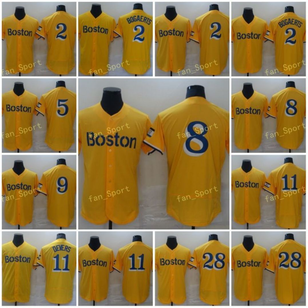 

City Connect Gold 2 Xander Bogaerts Baseball Jerseys 5 Enrique Hernandez 8 Carl Yastrzemski 9 Ted Williams Stitched Flexbase Cool Base, Blue;black