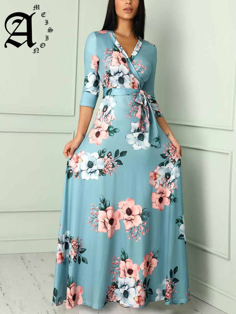 

Evening Dresses Beautiful The Bide Of Mother European Flower Fall Pattern Three Quarter Sleeve Printing Suit-dress, Black;red