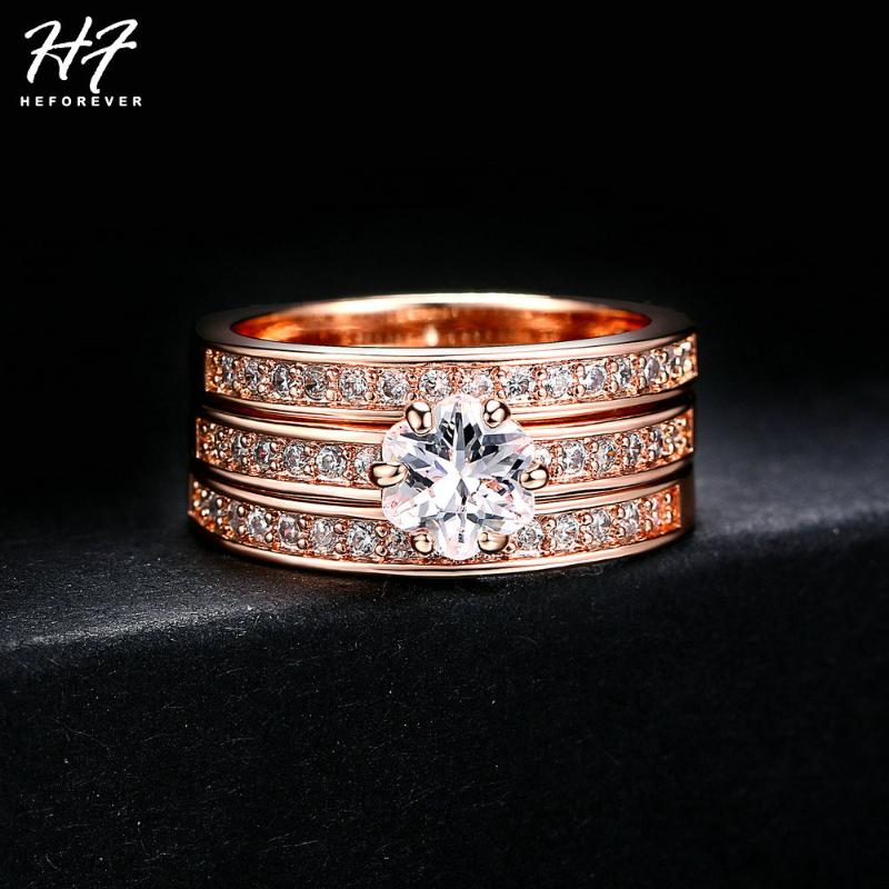 

Cluster Rings Classic 3 Round Engagement Ring Set For Women Rose Gold Color Jewelry Made With Genuine Austria Crystals Sizes Sale R059, Golden;silver