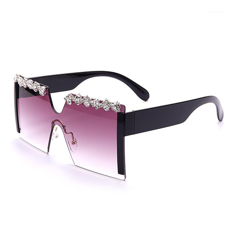 

Sunglasses Fashion Brand Oversized Square Frameless Gradient Rhinestone Women Designer Flat Top Diamond