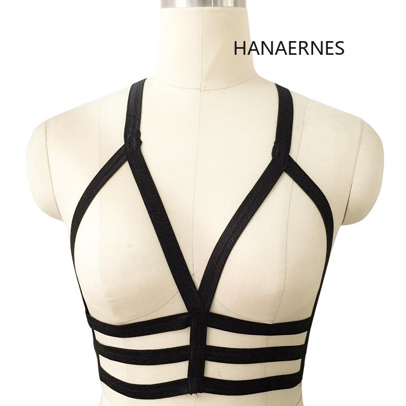 

Black Harness Elastic Cage Crop Top Bra Erotic Lingerie Lace Up Cutout Women Gothic Sexy Corset Bandage Bras, Hana-o234