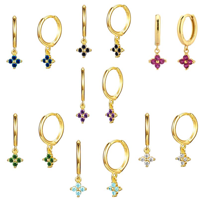 

Hoop & Huggie 925 Sterling Silver Small Flower Pendant Zircon Ladies Earrings Luxury Fashion Cute Personality Circle Jewelry