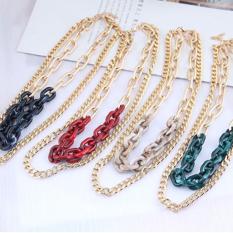 

Chains IngeSight.Z Multi Layered Red/Green Acrylic Resin Choker Necklaces For Women Vintage Chunky Thick Collier Neck Jewelry