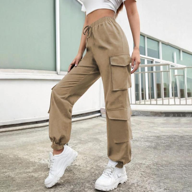 

Women's Pants & Capris Mid-Waist Elastic Polyester Comfort Cargo Stretch Loose Casual Female Trousers For Autumn Winter, Black;white