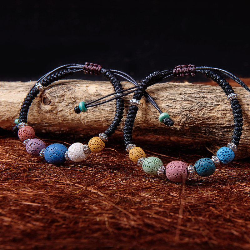 

Braided Colorful Lava Stone Beads strand Bracelet Friendship Bracelets Adjustable Rope Essential Oil Diffuser Women Jewelry Gift