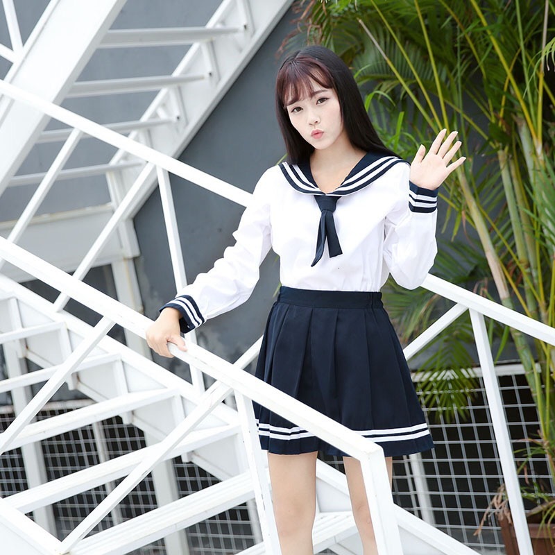 

Jk Uniform Blue Tie Three Class Pleated Skirt School Guanxi Student Sailor Suit Long Short Sleeve, Black