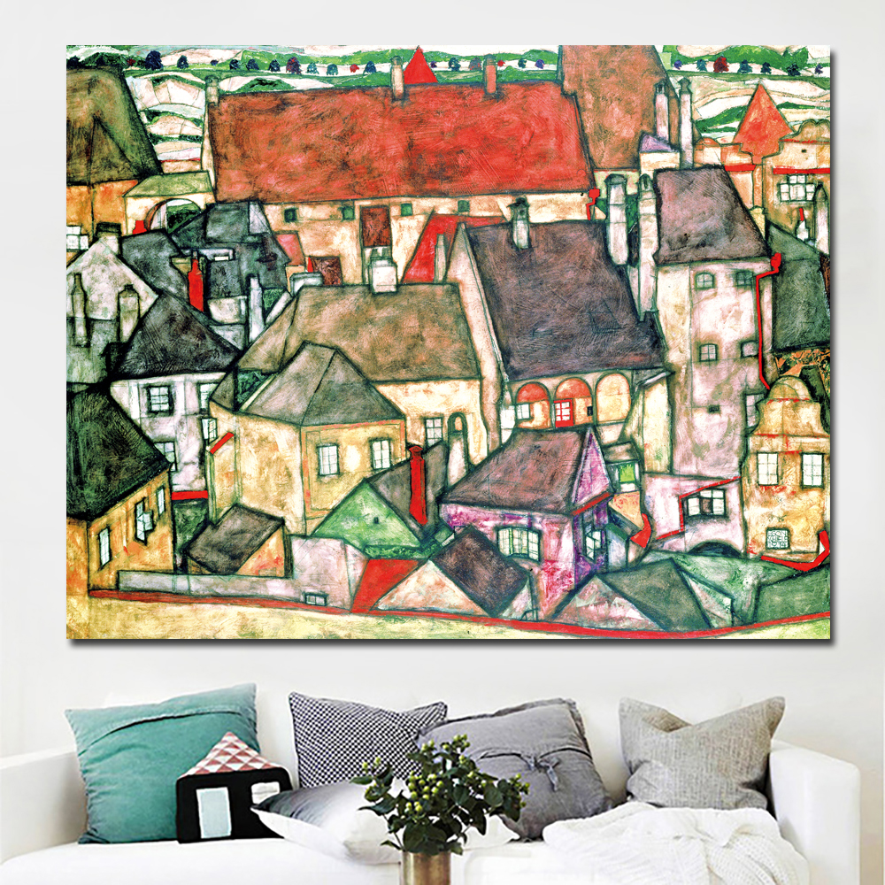 

Klimt Egon Schiller Yellow town prints painting abstract oil painting on canvas home decoration picture