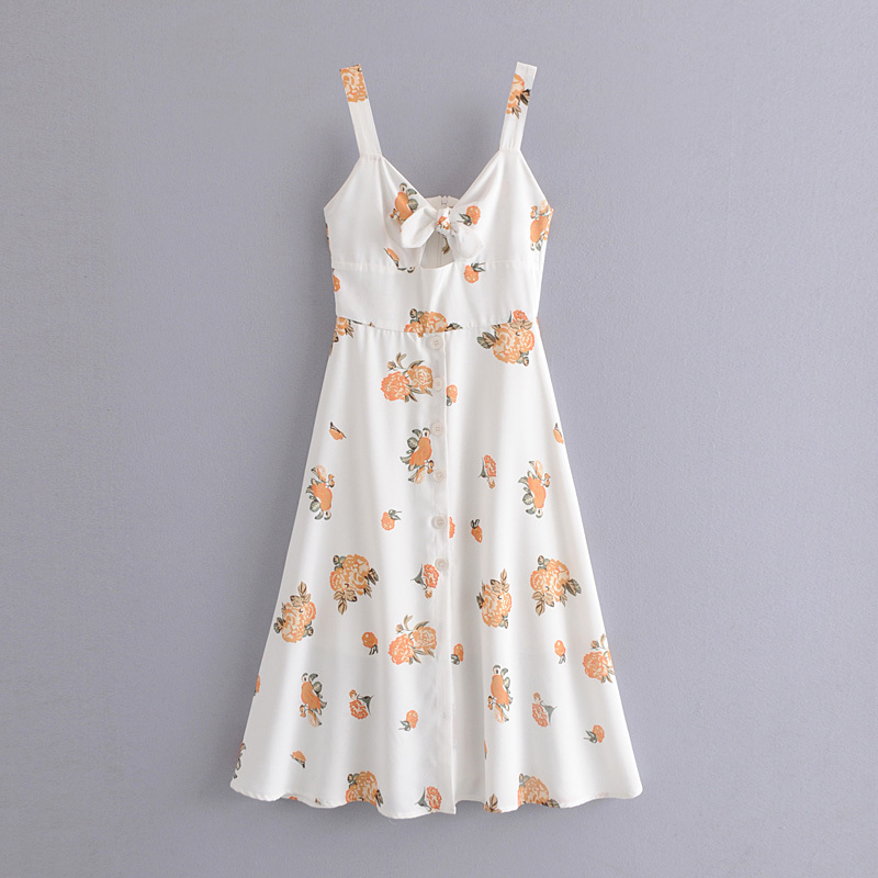 

Sweet Floral Print Dress Boho Women Sexy Lace-Up Strapless Beach Dresses Spaghetti Strap Knee-Length A-Line Casual Vestidos 210520, Pic