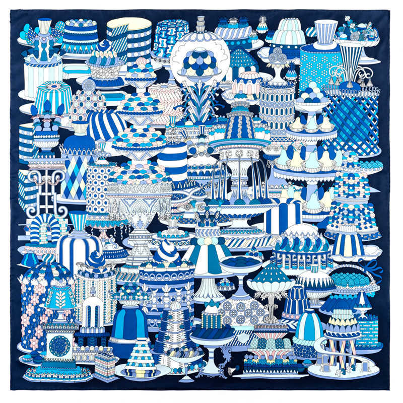 

POBING Manual Hand Rolled Twill Silk Scarf Women Party Dessert Square Scarves Echarpes Foulards Femme Wrap Bandana Hijab 90CM Q0828
