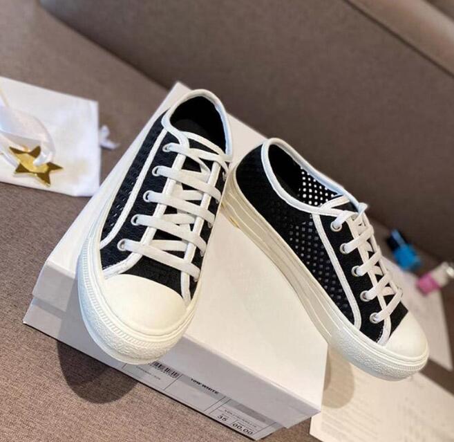 

2021 designer women's casual shoes embroidered printed letter canvas sneakers all-match outdoor mesh breathable comfortable and lightweight, Black
