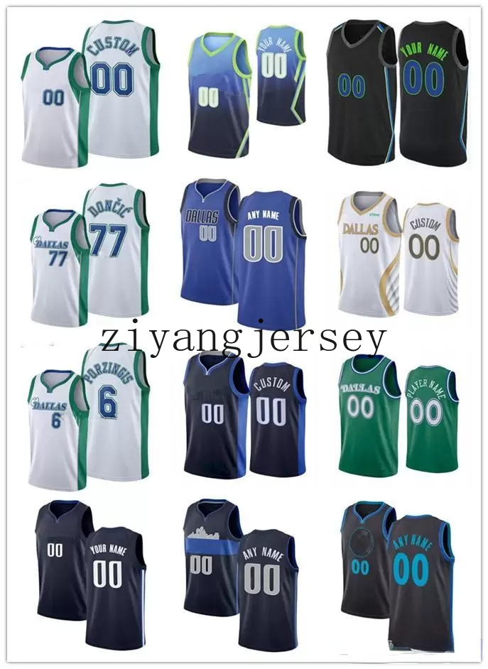 

75th Custom Men Women Youth Luka 9 Moses Brown 77 Doncic 13 Jalen Brunson Kristaps 6 Porzingis Basketball Jerseys