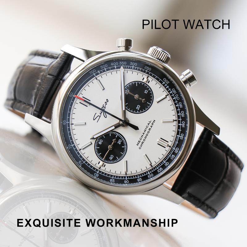 

Wristwatches 40mm Watch Men Chronograph Panda Face Wirstwatches Mechanical Seagull 1963 Movement Gooseneck Luminous 5Bar Waterproof Sapphire, Panda watch