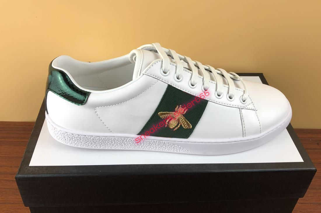 

High Quality Stripe Men Women Casual Shoe ACE Bee Snake Tiger Embroidered Men Real Leather Designer Sneakers Woman Man Shoes Size 35-46, As pic show