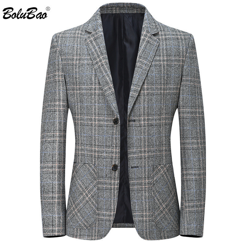 

BOLUBAO Fashion Brand Men Casual Blazer Men England Style Single Breasted Suit Jackets Formal Plaid Blazers Male 210518, Gray